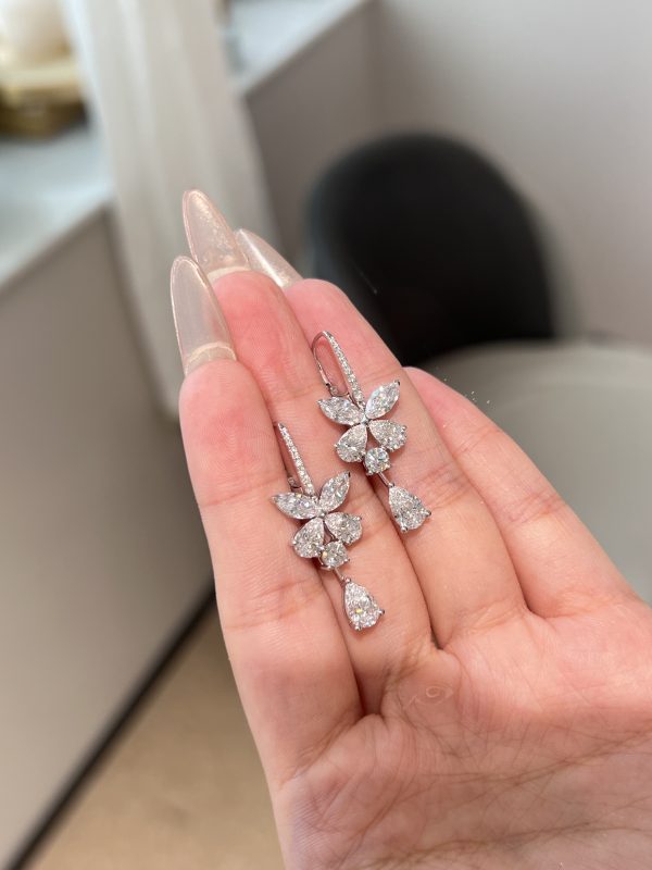 18k white gold pear cut and marquise cut lab grown diamond earrings