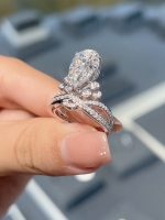 3.5CTW Pear Cut Lab Grown Diamond Engagement Ring in 18K White Gold