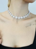 Lab Grown Diamond Sunflower Necklace in 18K White Gold