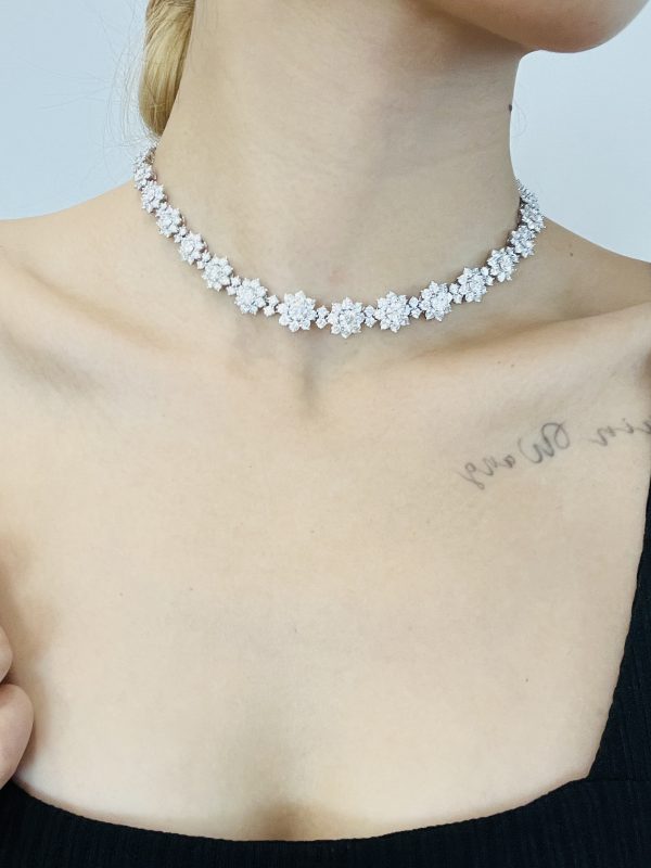 Lab Grown Diamond Sunflower Necklace in 18K White Gold