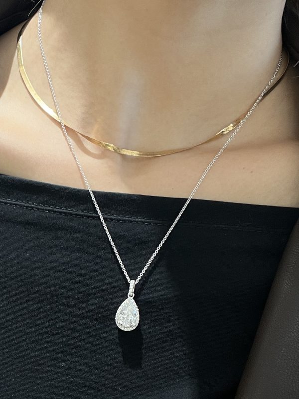 2CTW Pear Shape Lab Grown Diamond Pendant in 18K White Gold