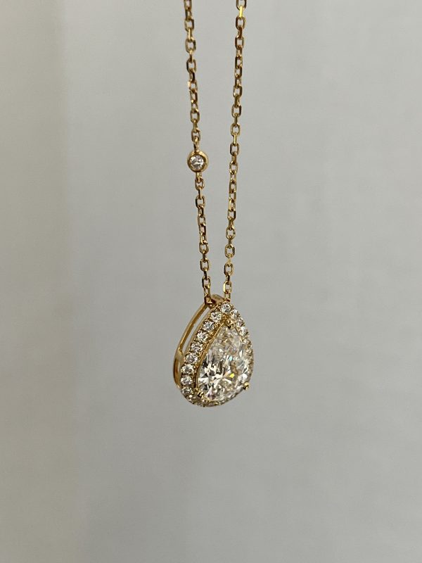 2.2CTW Pear Cut Lab Grown Diamond Necklace in 18K Yellow Gold Pendant