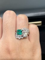 1CTW Asscher Cut Emerald Gemstone Ring in 18K White Gold