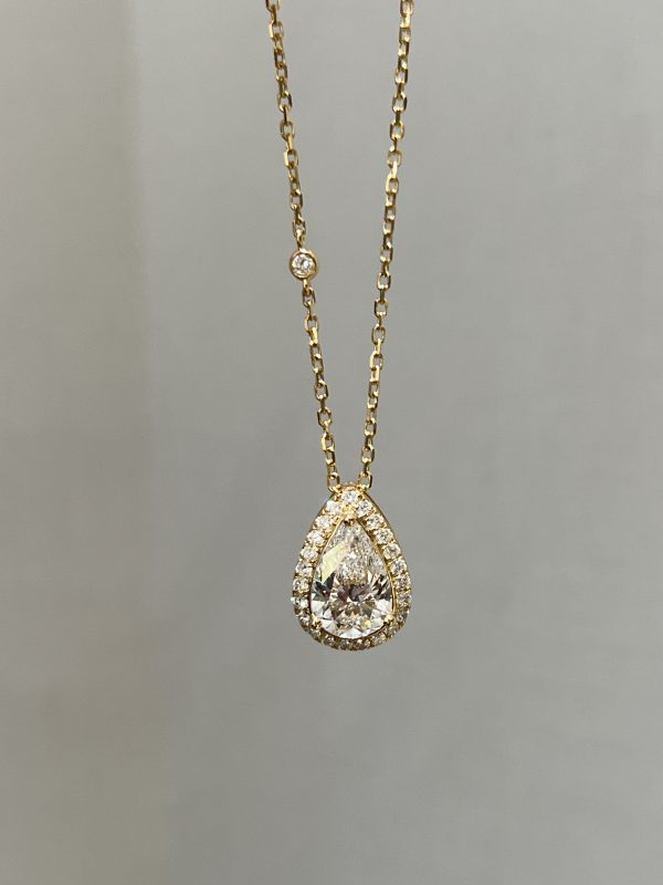 2.2CTW Pear Cut Lab Grown Diamond Necklace in 18K Yellow Gold Pendant