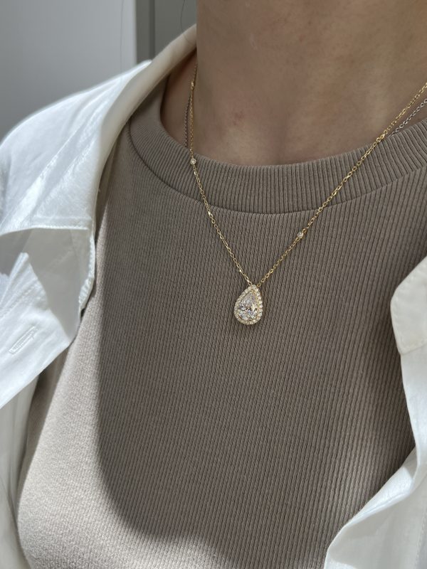 2.2CTW Pear Cut Lab Grown Diamond Necklace in 18K Yellow Gold Pendant