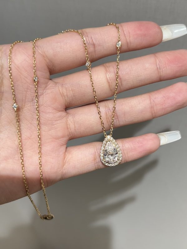 2.2CTW Pear Cut Lab Grown Diamond Necklace in 18K Yellow Gold Pendant