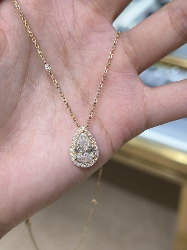 2.2CTW Pear Cut Lab Grown Diamond Necklace in 18K Yellow Gold Pendant