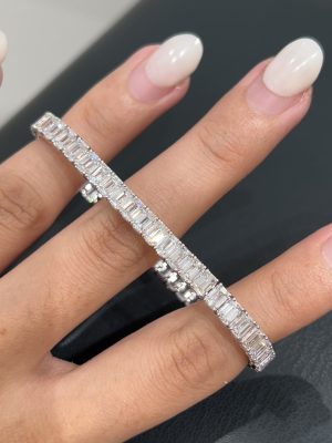 13CTW Emerald Cut Lab Grown Diamond Tennis Bracelet in 18K White Gold