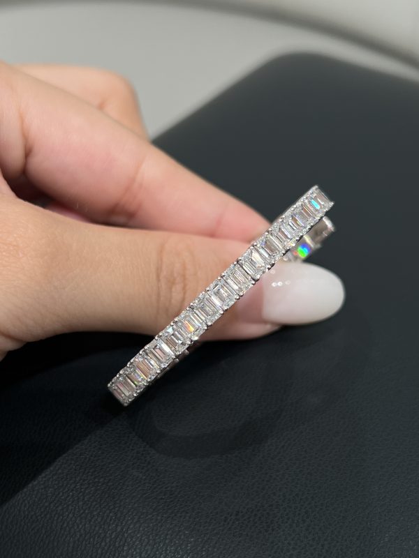 13CTW Emerald Cut Lab Grown Diamond Tennis Bracelet in 18K White Gold