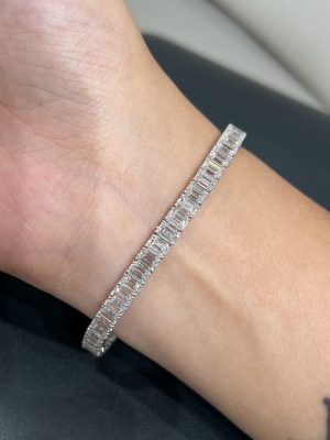 13CTW Emerald Cut Lab Grown Diamond Tennis Bracelet in 18K White Gold