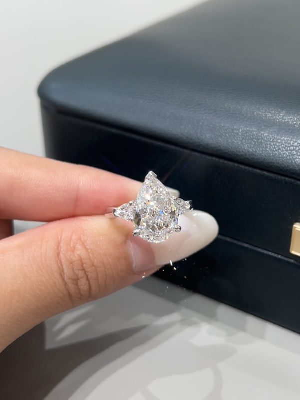 3.89CTW Pear Shaped Lab Grown Diamond Engagement Rings Three-Stone