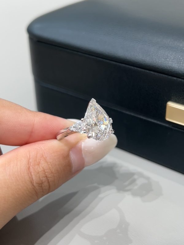 3.89CTW Pear Shaped Lab Grown Diamond Engagement Rings Three-Stone