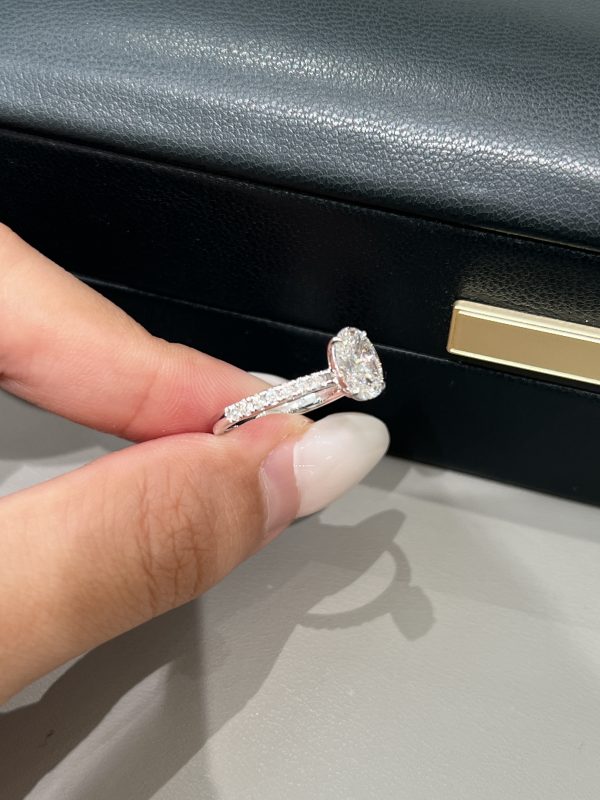 1CTW Oval Cut Lab Grown Diamond Engagement Ring in 18K White Gold