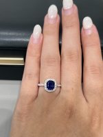 1.67CTW Cushion Cut Lab Grown Sapphire & Diamond Ring in 18K White Gold