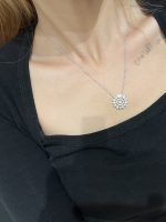 Lab Grown Diamond Sunflower Pendant in 18K White Gold