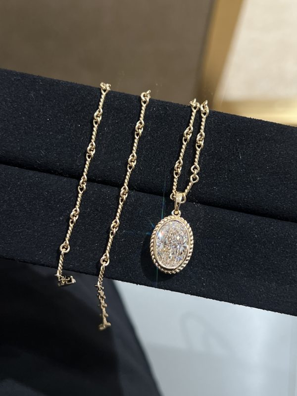 5.0CTW Oval Cut Lab Grown Diamond Pendant in 18K  Yellow Gold