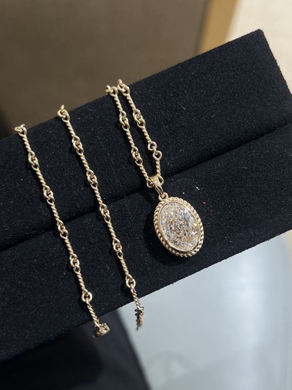 5.0CTW Oval Cut Lab Grown Diamond Pendant in 18K  Yellow Gold