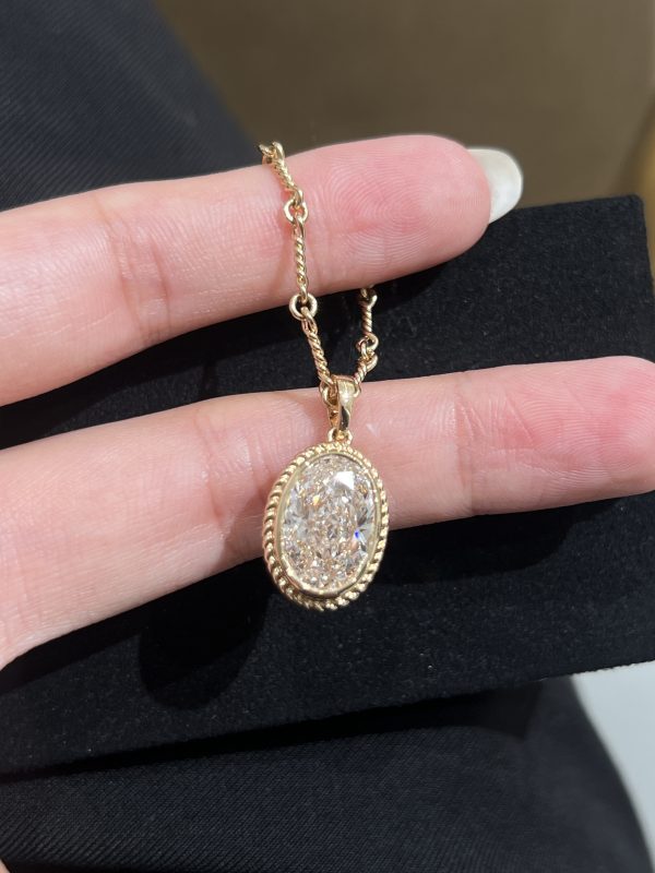 5.0CTW Oval Cut Lab Grown Diamond Pendant in 18K  Yellow Gold