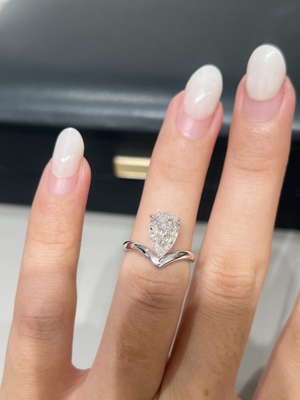 1.5CTW Pear Shape Lab Grown Diamond Engagement Ring in 18K White Gold