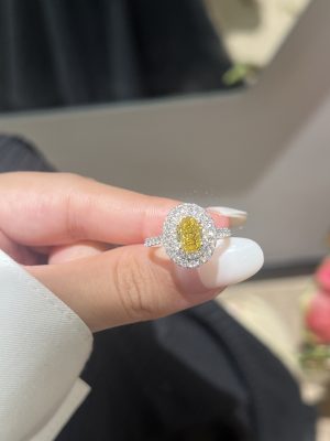 1CTW Oval Cut Fancy Vivid Yellow Lab Grown Diamond Engagement Ring Three-Stone