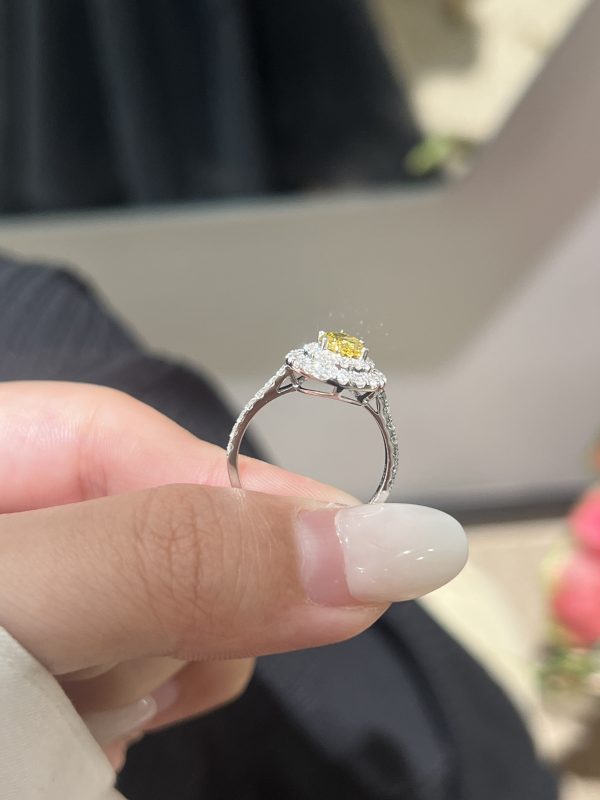 1CTW Oval Cut Fancy Vivid Yellow Lab Grown Diamond Engagement Ring Three-Stone