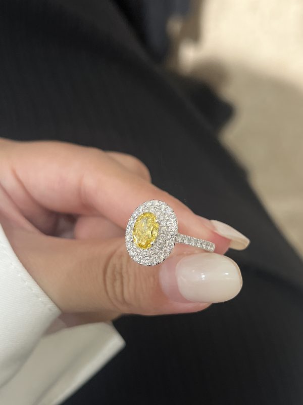 1CTW Oval Cut Fancy Vivid Yellow Lab Grown Diamond Engagement Ring Three-Stone