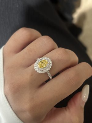 1CTW Oval Cut Fancy Vivid Yellow Lab Grown Diamond Engagement Ring Three-Stone