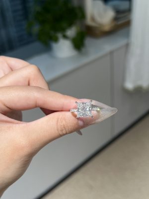 3ctw Princess cut Lab grown diamond ring in 18K white gold