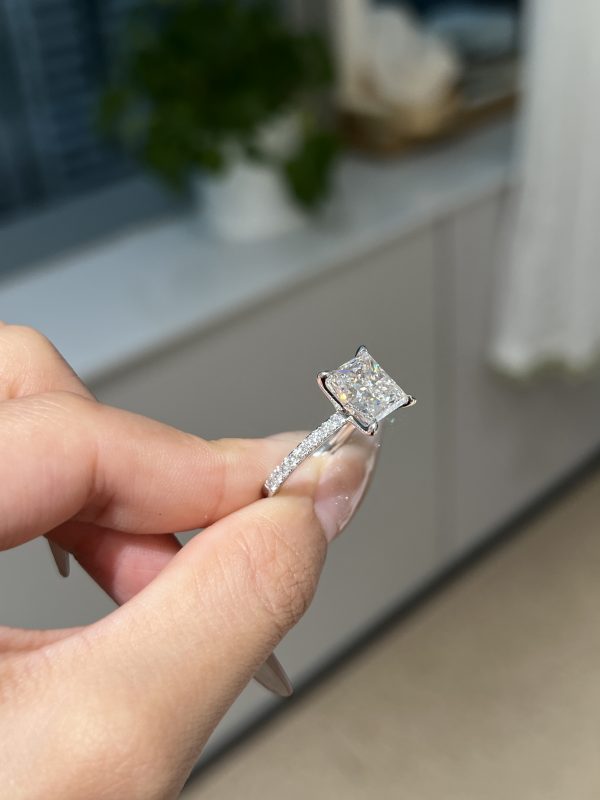 3ctw Princess cut Lab grown diamond ring in 18K white gold