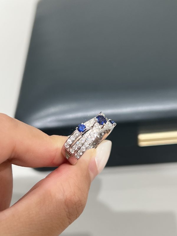 Lab Grown Diamond and Sapphire Band Ring in Platinum