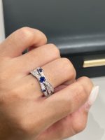 Lab Grown Diamond and Sapphire Band Ring in Platinum