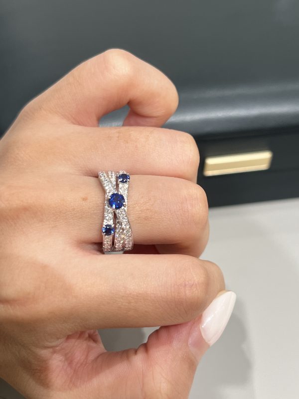 Lab Grown Diamond and Sapphire Band Ring in Platinum
