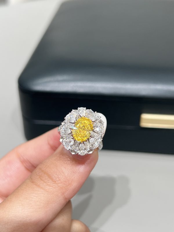 2CTW Oval Cut Fancy Vivid Yellow Lab Grown Diamond Ring and Pendant Dual-Use