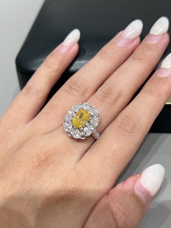 2CTW Oval Cut Fancy Vivid Yellow Lab Grown Diamond Ring and Pendant Dual-Use