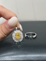 2CTW Oval Cut Fancy Vivid Yellow Lab Grown Diamond Ring and Pendant Dual-Use