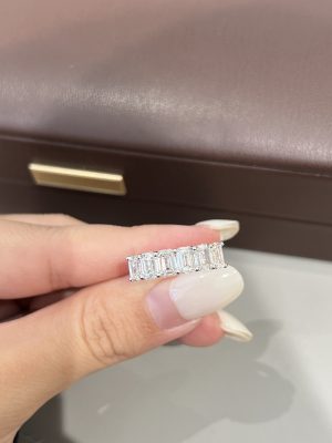 Half Circle 3CTW Emerald Cut Lab Grown Diamond Wedding Band For Women