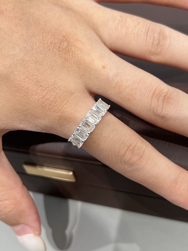 Half Circle 3CTW Emerald Cut Lab Grown Diamond Wedding Band For Women