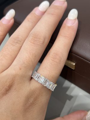 Half Circle 3CTW Emerald Cut Lab Grown Diamond Wedding Band For Women