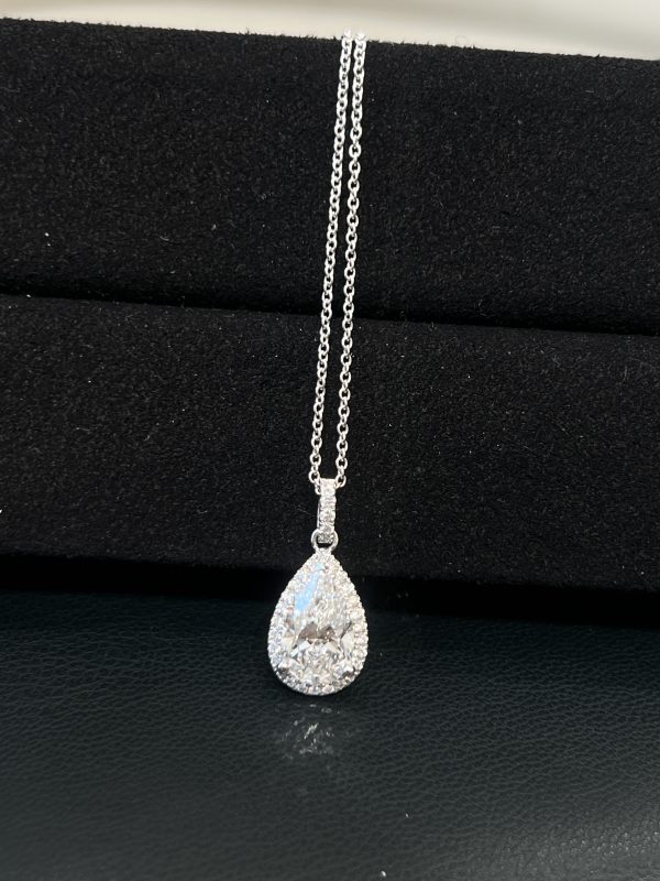 2CTW Pear Shape Lab Grown Diamond Pendant in 18K White Gold