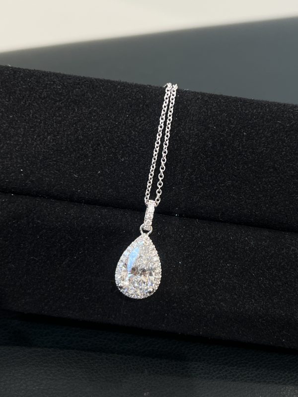 2CTW Pear Shape Lab Grown Diamond Pendant in 18K White Gold