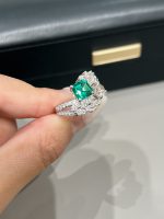 1CTW Asscher Cut Emerald Gemstone Ring in 18K White Gold