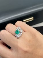 1CTW Asscher Cut Emerald Gemstone Ring in 18K White Gold