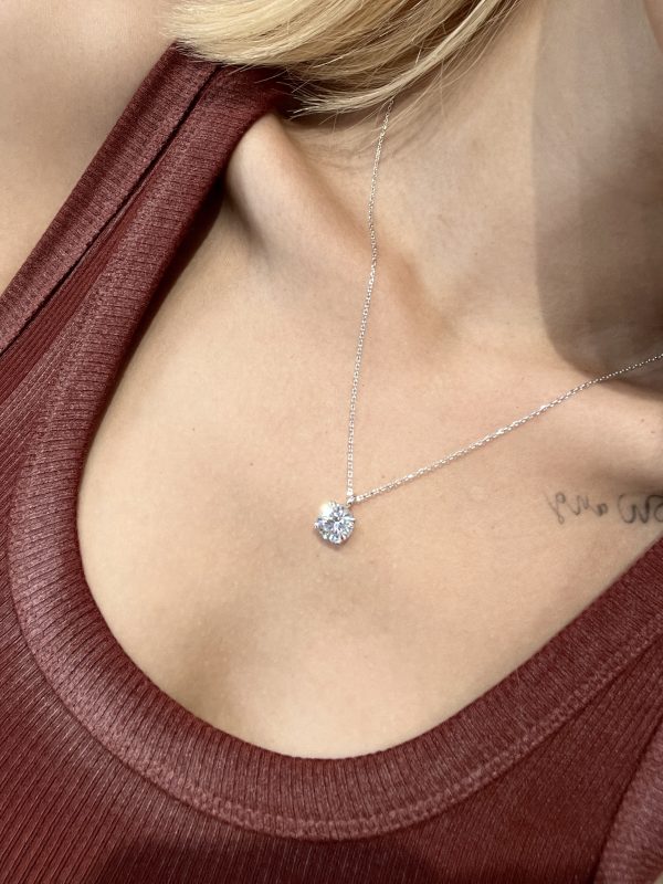 2CT Lab Grown Diamond Round Brilliant Solitaire Pendant in 18K  White Gold