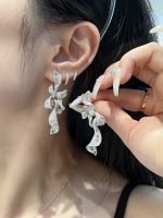 Rose Cut Lab Grown Diamond Earrings in 18K White Gold