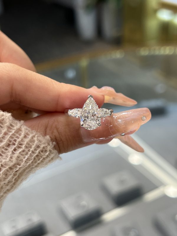 3CTW Pear Shape Three Stone Lab Grown Diamond Engagement Ring