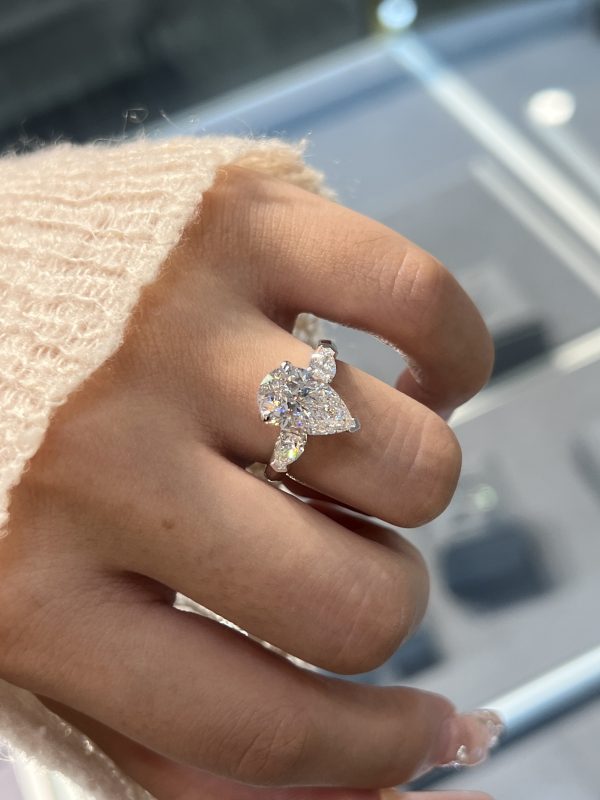 3CTW Pear Shape Three Stone Lab Grown Diamond Engagement Ring