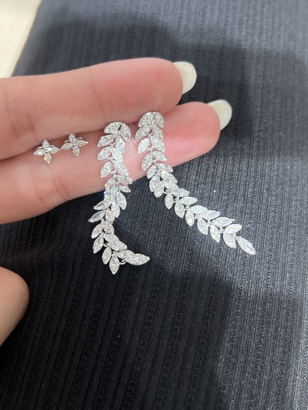 Marquise Cut and Round Brilliant Lab Grown Diamond Earrings