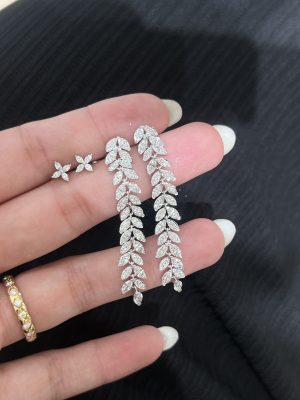 Marquise Cut and Round Brilliant Lab Grown Diamond Earrings