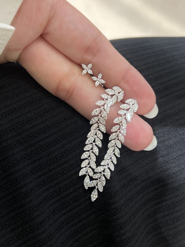 Marquise Cut and Round Brilliant Lab Grown Diamond Earrings