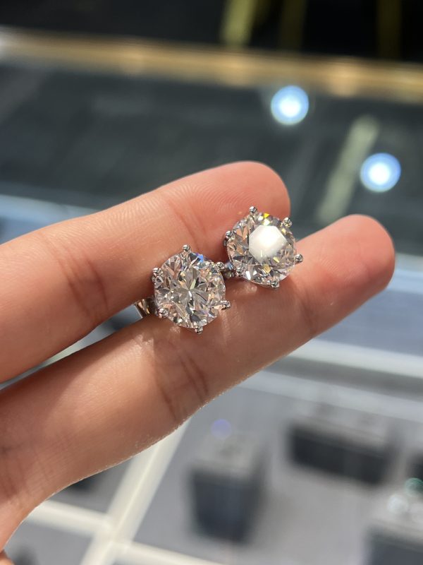 10CTW Lab Grown Diamond Earrings Six Prong in 18K White Gold